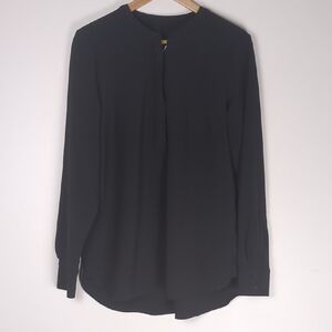 Hilary Radley Black Long Sleeve Zip Down Shirt with Mandarin Collar